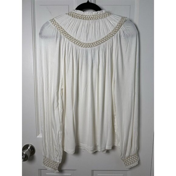 Boden Smocked Yoke Metallic Top Size IS 10 Ivory & Gold NWT T1069 IVO - Picture 3 of 12